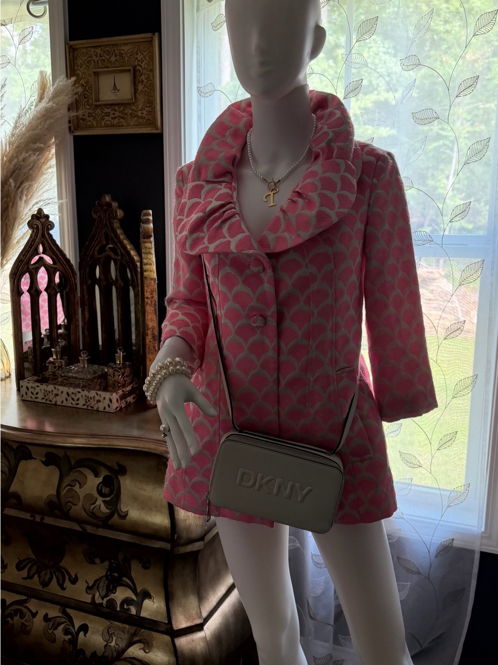 NWT Julie Brown Pink & Silver Patterned Shawl-Collar Jacket